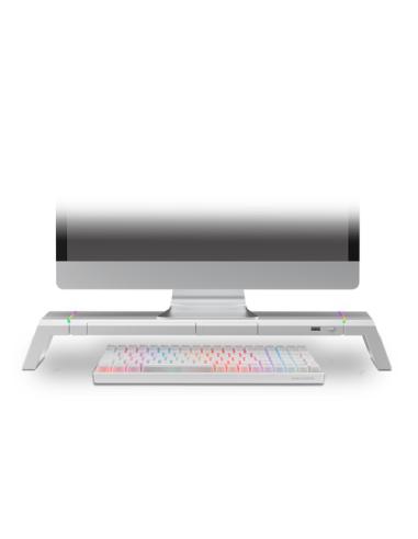 Mars Gaming MGS-ONE Blanco, Soporte Monitor RGB Chroma, Tamaño Ajustable, Soporte Smartphone y Tablet, USB 2.0 Frontal