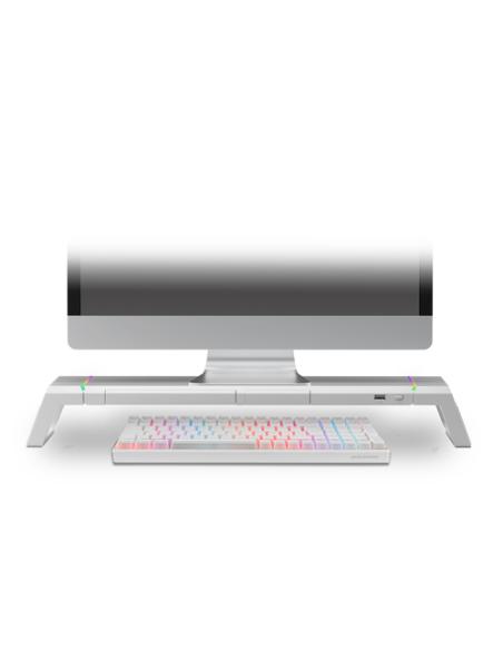 Mars Gaming MGS-ONE Blanco, Soporte Monitor RGB Chroma, Tamaño Ajustable, Soporte Smartphone y Tablet, USB 2.0 Frontal