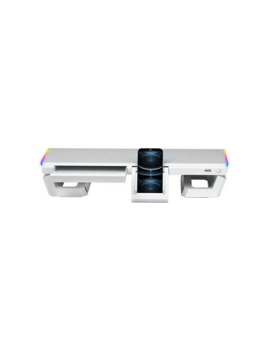Mars Gaming MGS-ONE Blanco, Soporte Monitor RGB Chroma, Tamaño Ajustable, Soporte Smartphone y Tablet, USB 2.0 Frontal