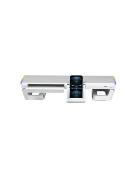 Mars Gaming MGS-ONE Blanco, Soporte Monitor RGB Chroma, Tamaño Ajustable, Soporte Smartphone y Tablet, USB 2.0 Frontal