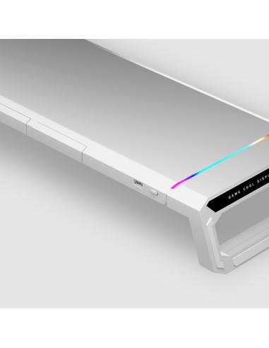 Mars Gaming MGS-ONE Blanco, Soporte Monitor RGB Chroma, Tamaño Ajustable, Soporte Smartphone y Tablet, USB 2.0 Frontal