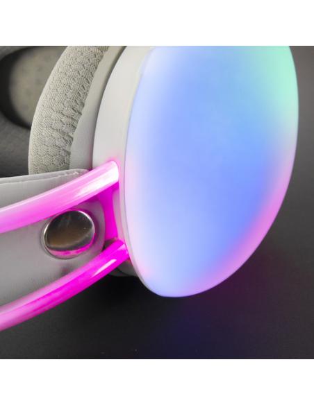 Mars Gaming MH-GLOW Blanco, Auriculares 360° Full Chroma RGB Flow, Micrófono Cancelación de Ruido, Diseño Ultra-ligero, Almohadi