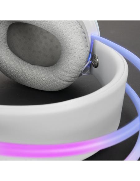 Mars Gaming MH-GLOW Blanco, Auriculares 360° Full Chroma RGB Flow, Micrófono Cancelación de Ruido, Diseño Ultra-ligero, Almohadi