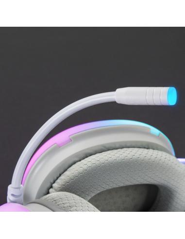 Mars Gaming MH-GLOW Rosa, Auriculares 360° Full Chroma RGB Flow, Micrófono Cancelación de Ruido, Diseño Ultra-ligero, Almohadill