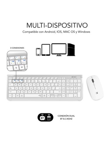 SUBBLIM Teclado con Ratón Bluetooth + 2.4G Combo Dual Prestige Extendido Plata/Blanco