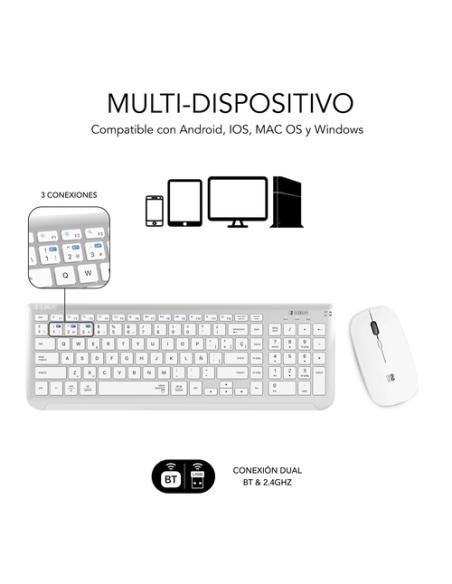 SUBBLIM Teclado con Ratón Bluetooth + 2.4G Combo Dual Prestige Extendido Plata/Blanco