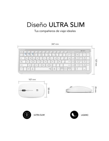 SUBBLIM Teclado con Ratón Bluetooth + 2.4G Combo Dual Prestige Extendido Plata/Blanco