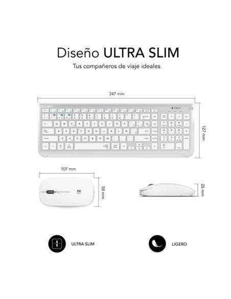 SUBBLIM Teclado con Ratón Bluetooth + 2.4G Combo Dual Prestige Extendido Plata/Blanco
