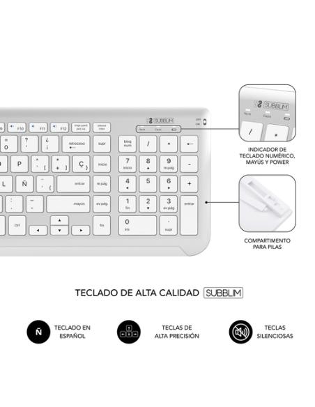 SUBBLIM Teclado con Ratón Bluetooth + 2.4G Combo Dual Prestige Extendido Plata/Blanco
