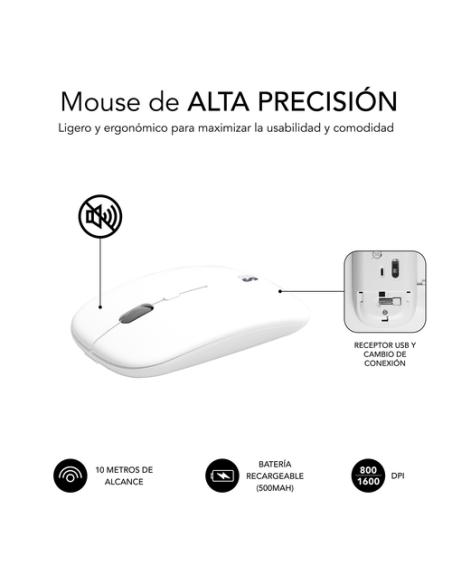 SUBBLIM Teclado con Ratón Bluetooth + 2.4G Combo Dual Prestige Extendido Plata/Blanco