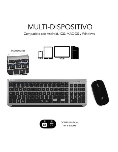 SUBBLIM Teclado con Ratón Bluetooth + 2.4G Combo Dual Prestige Extendido Gris/Negro