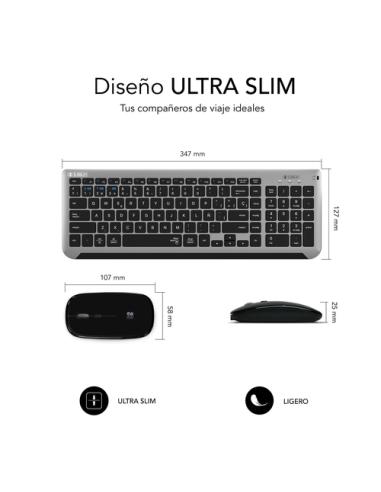 SUBBLIM Teclado con Ratón Bluetooth + 2.4G Combo Dual Prestige Extendido Gris/Negro