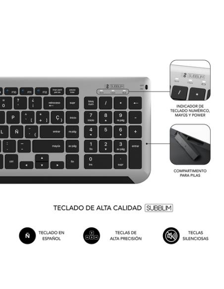 SUBBLIM Teclado con Ratón Bluetooth + 2.4G Combo Dual Prestige Extendido Gris/Negro