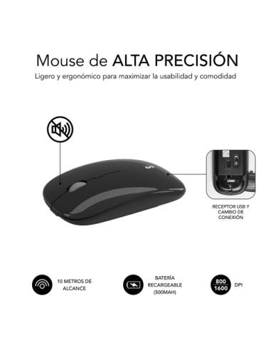 SUBBLIM Teclado con Ratón Bluetooth + 2.4G Combo Dual Prestige Extendido Gris/Negro