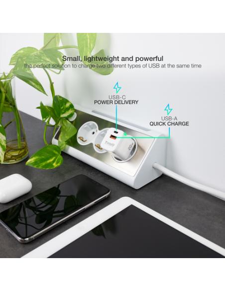 TooQ Cargador de Pared USB-C/PD + USB-A/QC 20W, Blanco