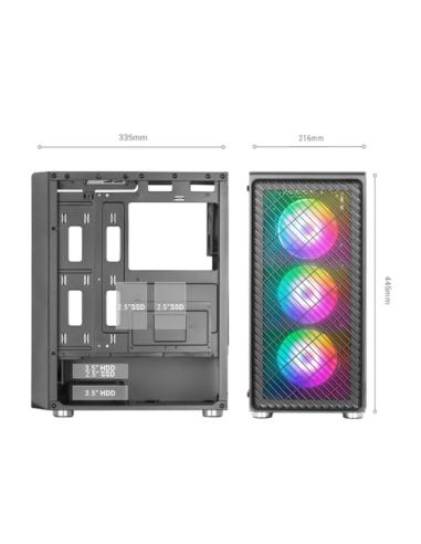 Mars Gaming MC-F, Semitorre Gaming ATX, Ventana Completa Cristal Templado, Frontal Metal-Mesh, 4X Ventiladores ARGB 120mm, Blanc
