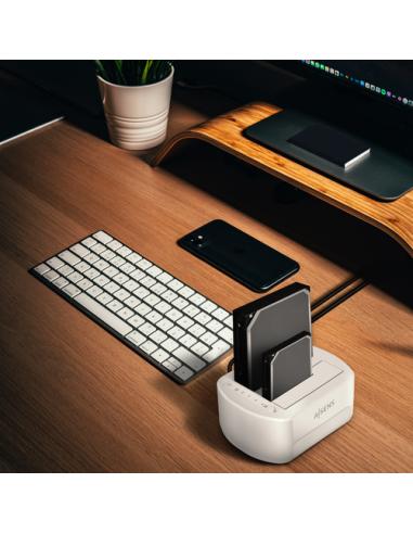 AISENS Estacion de Docking de Doble Bahia ASDS-D02W SATA 2.5/3.5 a USB 3.0/3.1 Gen1, Clone, Blanca