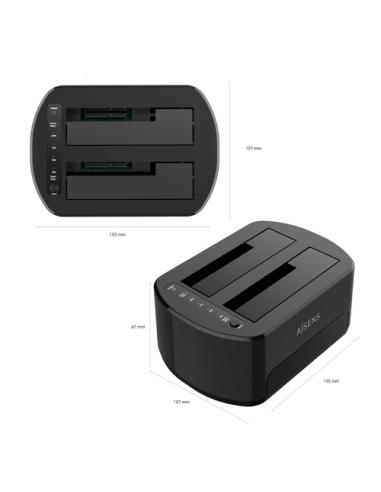 AISENS Estacion de Docking de Doble Bahia ASDS-D03B SATA 2.5/3.5 a USB 3.0/3.1 Gen1, Clone, Negra