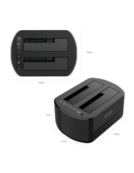 AISENS Estacion de Docking de Doble Bahia ASDS-D03B SATA 2.5/3.5 a USB 3.0/3.1 Gen1, Clone, Negra