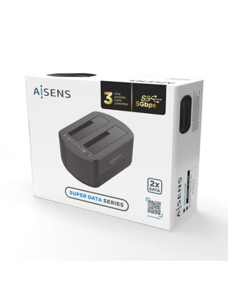 AISENS Estacion de Docking de Doble Bahia ASDS-D03B SATA 2.5/3.5 a USB 3.0/3.1 Gen1, Clone, Negra