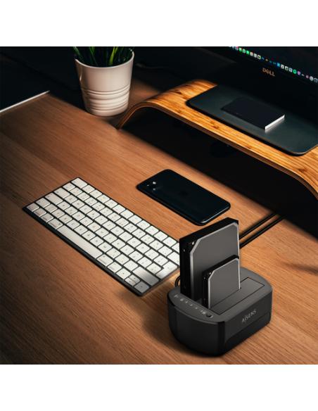 AISENS Estacion de Docking de Doble Bahia ASDS-D03B SATA 2.5/3.5 a USB 3.0/3.1 Gen1, Clone, Negra