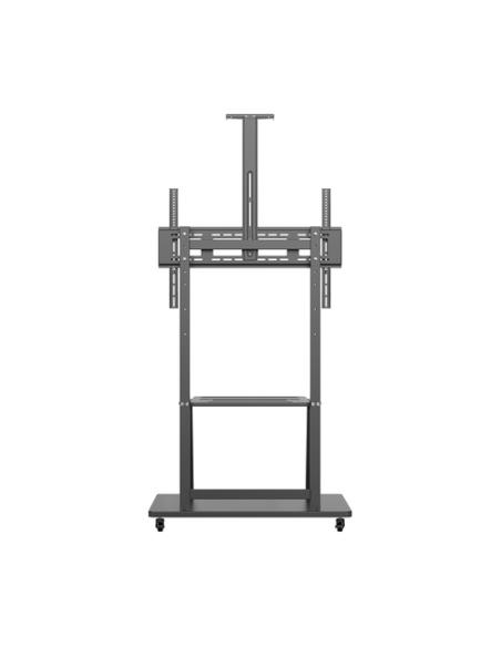AISENS Soporte de Suelo ECO con Rueda, Bandeja para DVD y Soporte de Cámara para Monitor/TV 150Kg de 37-100, Negro