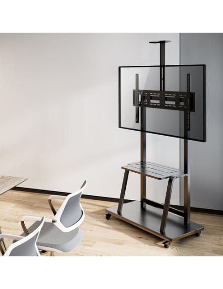 AISENS Soporte de Suelo ECO con Rueda, Bandeja para DVD y Soporte de Cámara para Monitor/TV 150Kg de 37-100, Negro