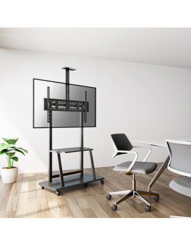 AISENS Soporte de Suelo ECO con Rueda, Bandeja para DVD y Soporte de Cámara para Monitor/TV 150Kg de 37-100, Negro