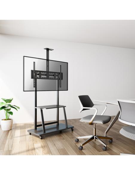 AISENS Soporte de Suelo ECO con Rueda, Bandeja para DVD y Soporte de Cámara para Monitor/TV 150Kg de 37-100, Negro
