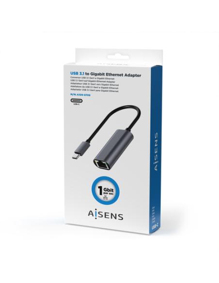 AISENS Conversor USB3.1 Gen1 USB-C A Ethernet Gigabit 10/100/1000 Mbps, Gris, 15cm