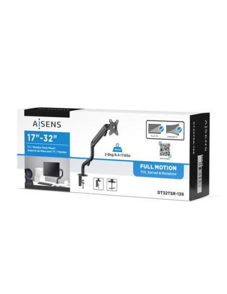 AISENS Soporte de Mesa ECO Contrapeso Giratorio e Inclinable para Monitor/TV 8Kg (3 Pivotes, 1 Brazo) de 17-32, Negro