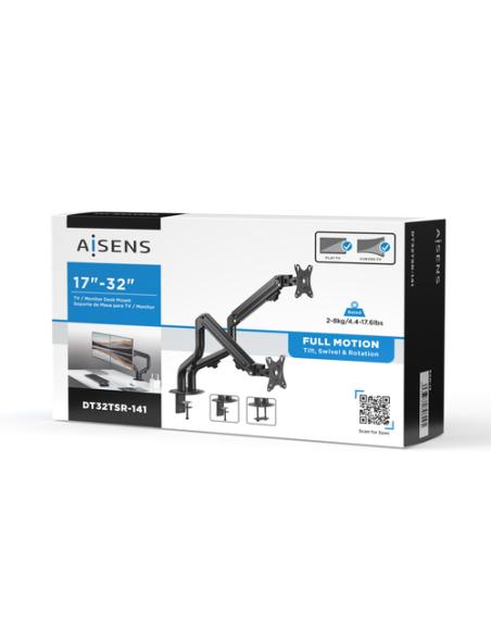 AISENS Soporte de Mesa ECO Contrapeso Giratorio e Inclinable para Monitor/TV 8Kg (3 Pivotes, 2 Brazos) de 17-32, Negro