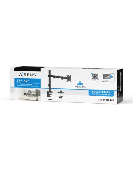 AISENS Soporte de Mesa ECO Giratorio e Inclinable para Monitor/TV 9Kg (3 Pivotes, 1 Brazo) de 17-32, Negro