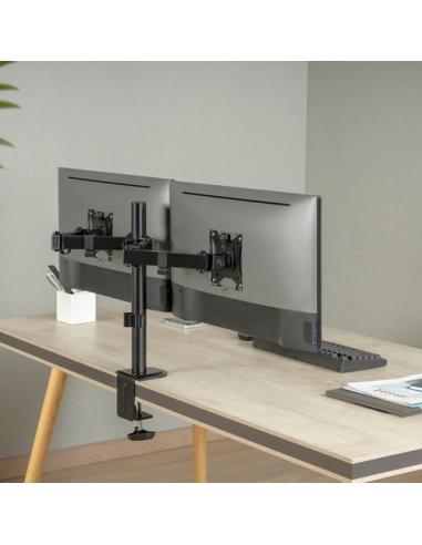 AISENS Soporte de Mesa ECO Giratorio e Inclinable para Monitor/TV 9Kg (3 Pivotes, 2 Brazos) de 17-32, Negro