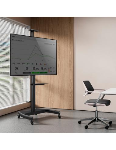 AISENS Soporte de Suelo ECO con Ruedas y Manivela, Bandeja para DVD y Soporte de Cámara para Monitor/TV 50Kg de 37-70, Negro