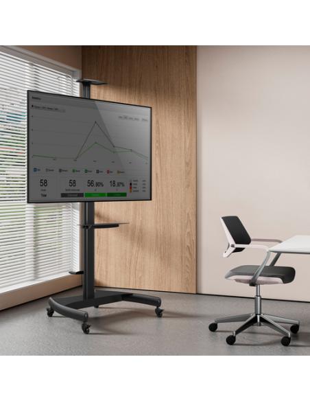 AISENS Soporte de Suelo ECO con Ruedas y Manivela, Bandeja para DVD y Soporte de Cámara para Monitor/TV 50Kg de 37-70, Negro