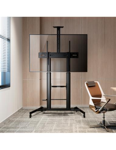 AISENS Soporte de Suelo ECO con Ruedas y Manivela, Bandeja para DVD y Soporte de Cámara para Monitor/TV 100Kg de 60-100, Negro