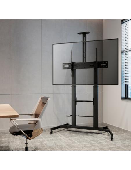 AISENS Soporte de Suelo ECO con Ruedas y Manivela, Bandeja para DVD y Soporte de Cámara para Monitor/TV 100Kg de 60-100, Negro