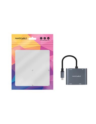 Nanocable Conversor USB-C a HDMI/VGA/USB3.0/PD 15 cm, Gris