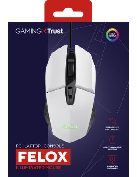 Trust GXT 109W Felox ratón Juego mano derecha USB tipo A Óptico 6400 DPI