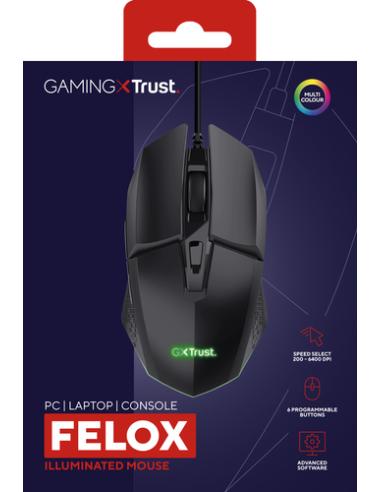 Trust GXT 109 Felox ratón Juego mano derecha USB tipo A Óptico 6400 DPI