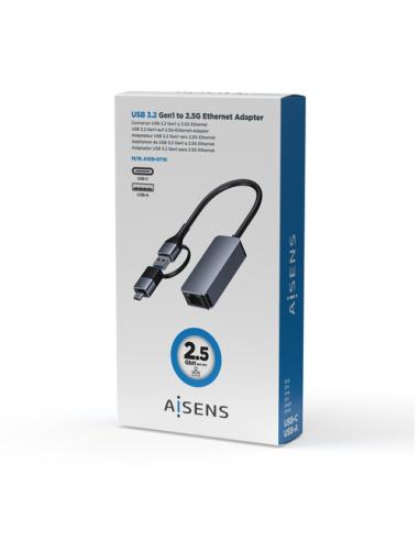 AISENS Conversor USB3.2 Gen1 USB-A+USB-C a Ethernet 2.5G 10/100/1000/2500 Mbps, Gris, 15cm