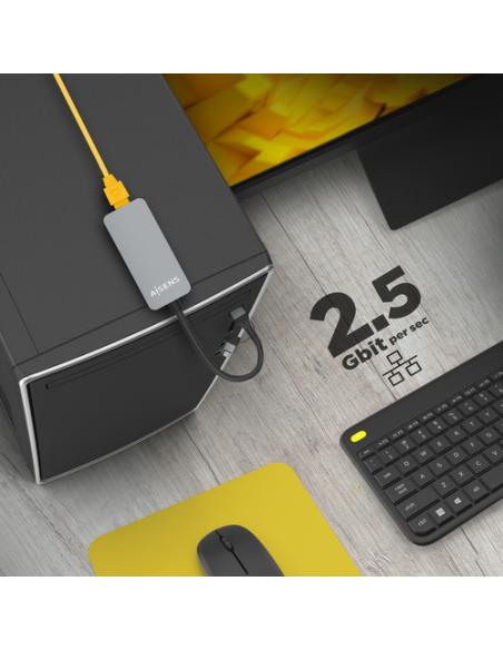 AISENS Conversor USB3.2 Gen1 USB-A+USB-C a Ethernet 2.5G 10/100/1000/2500 Mbps, Gris, 15cm