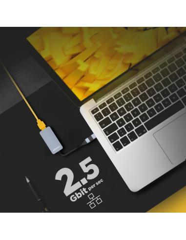 AISENS Conversor USB3.2 Gen1 USB-A+USB-C a Ethernet 2.5G 10/100/1000/2500 Mbps, Gris, 15cm