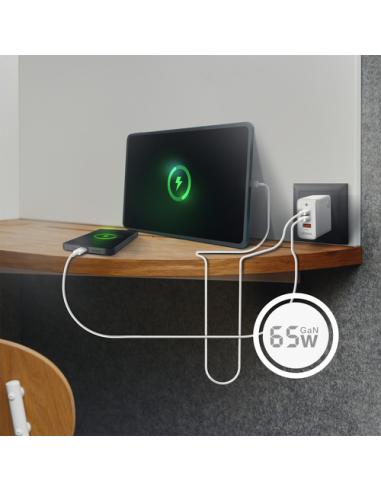 AISENS Cargador Gan 65W, 2xUSB-C PD3.0 QC4.0, 1xUSB-A QC3.0, Blanco