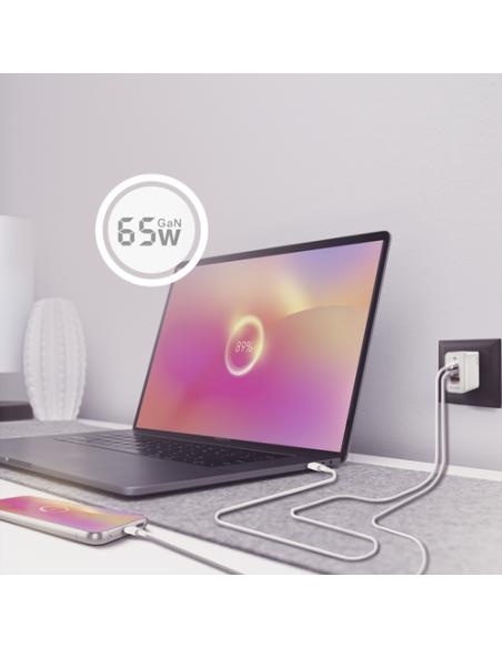 AISENS Cargador Gan 65W, 2xUSB-C PD3.0 QC4.0, 1xUSB-A QC3.0, Blanco