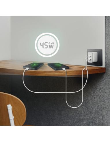 AISENS Cargador Gan 45W, 2xUSB-C PD3.0 QC4.0, Blanco