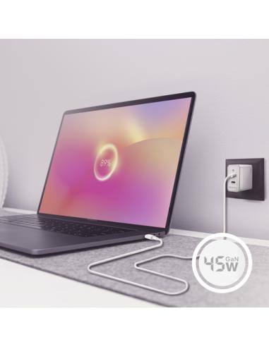 AISENS Cargador Gan 45W, 2xUSB-C PD3.0 QC4.0, Blanco