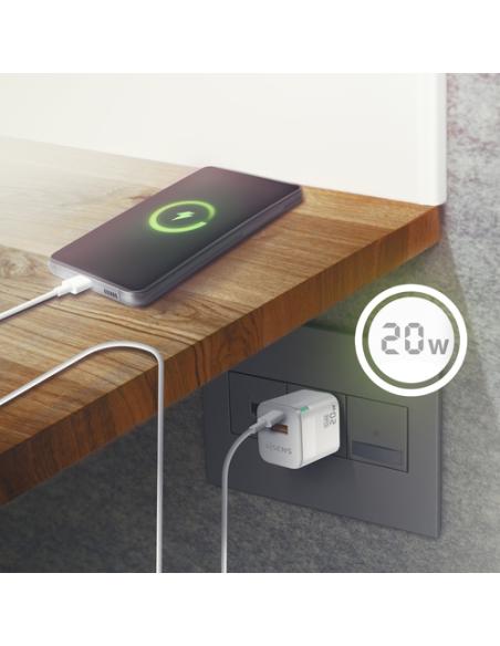 AISENS Cargador Gan 20W, 1xUSB-C PD3.0 QC4.0, 1xUSB-A QC3.0, Blanco