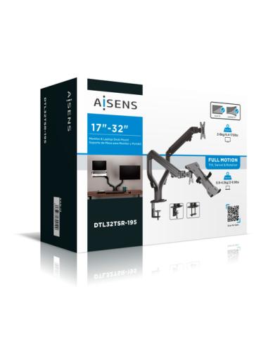 AISENS Soporte de Mesa Contrapeso Giratorio e Inclinable para Portatil y Monitor/TV 8Kg de 17-32, Negro